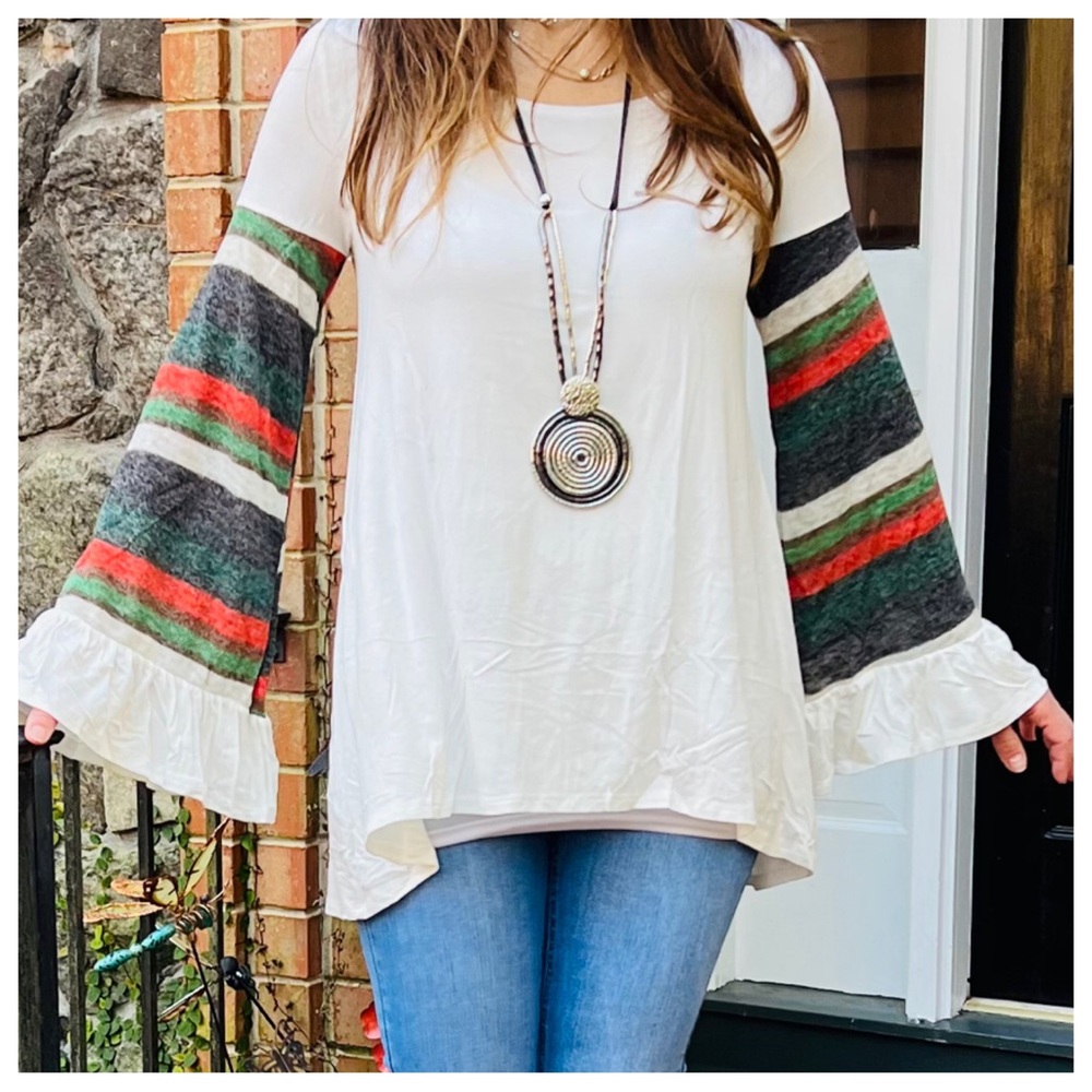 #45 Beautiful Contrast Bell sleeves Tunic Top - Picture 4 of 4